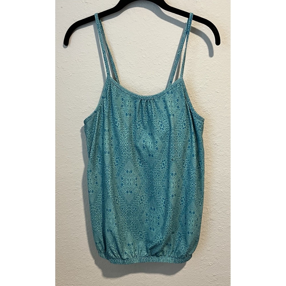 Prana Womens Tank Top Size Medium Blue Cinch Bottom Shelf Bra Tie Back Hiking